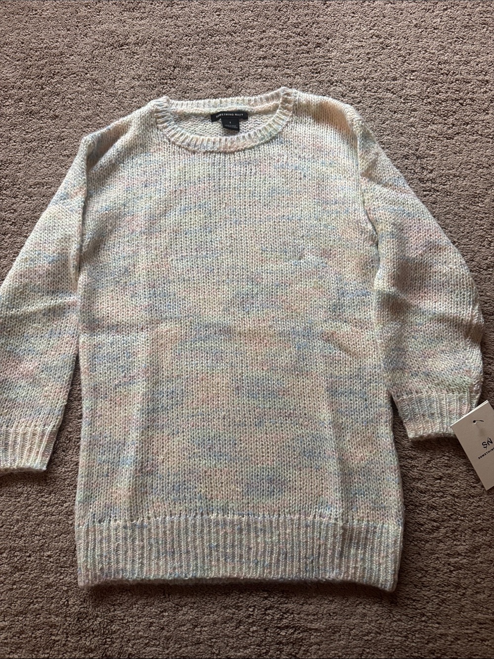 Something Navy Cream Multicolor Pastel Crewneck Sweater